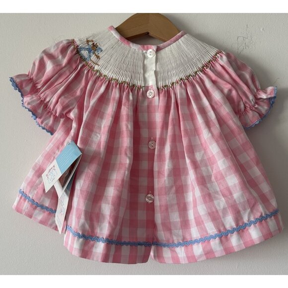 Vive La Fete Smocked Princess Dress Carriage Pink Gingham Baby Size 6 Months NWT - Picture 13 of 14